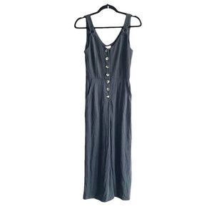 HEARTLOOM Sleeveless Wide Leg Button Front Cropped Pants Jumpsuit Navy Blue XS